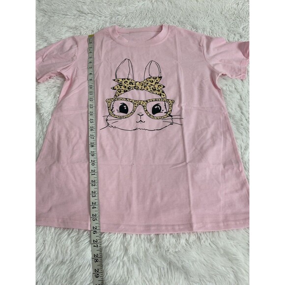 Bunny T-Shirt Women's Size M Pink Leopard Glasses Easter Bunny Graphic Tee - Picture 4 of 11
